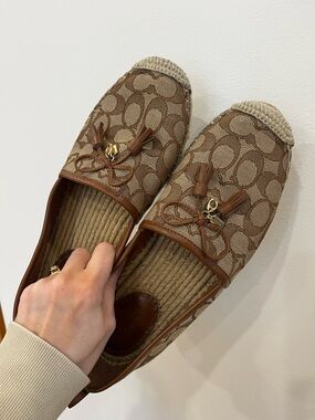 Designer Coach Carson Espadrille in Khaki/Saddle Tassel Slip Ons 10